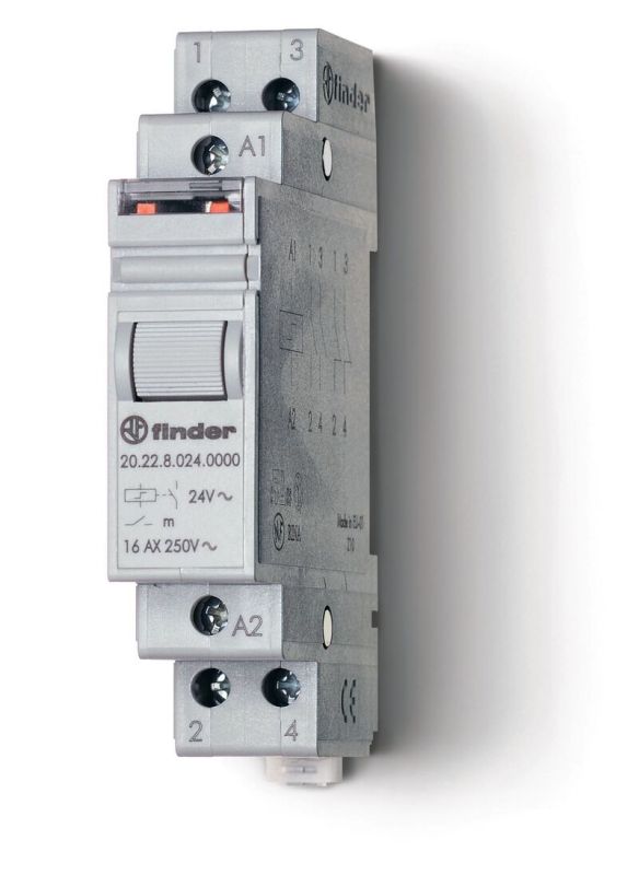 Finder Модульное электромеханическое шаговое реле; 2NO 16А, 2 состояния; контакты AgNi; питание 24В АC; ширина 17.5мм; степень защиты IP20; упаковка 1