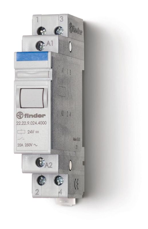 Finder Модульный контактор; 2NO 20А; контакты AgSnO2; катушка 12В АС; ширина 17.5мм; степень защиты IP20; опции: нет; упаковка 1шт.