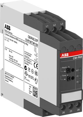 ABB Реле контроля асимметрии фаз CM-PAS.31P с регул порог срабатывания 2- 25%, Uпит=Uизм=3х160-300В AC, 2ПК, пруж.клеммы