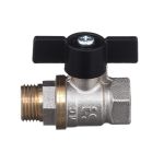 Кран латунный шаровой комбинированный с никелированным покрытием 11Б27п1 DN 15 PN 40, бабочка, муфта-штуцер, БАЗ