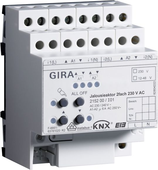 Gira KNX Актор для жалюзи 2-канальный 230В АС KNX/EIB REG