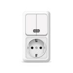 UNIVersal 'Олимп' Блок Выключатель Бел 2 кл.c подсветкой + Розетка с/з верт.