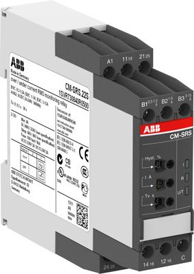 ABB Однофазное реле контроля тока CM-SRS.21P (диап. измерения 3-30мА, 10- 100мA, 0.1-1A) 240В AC, 2ПК, пруж.клеммы