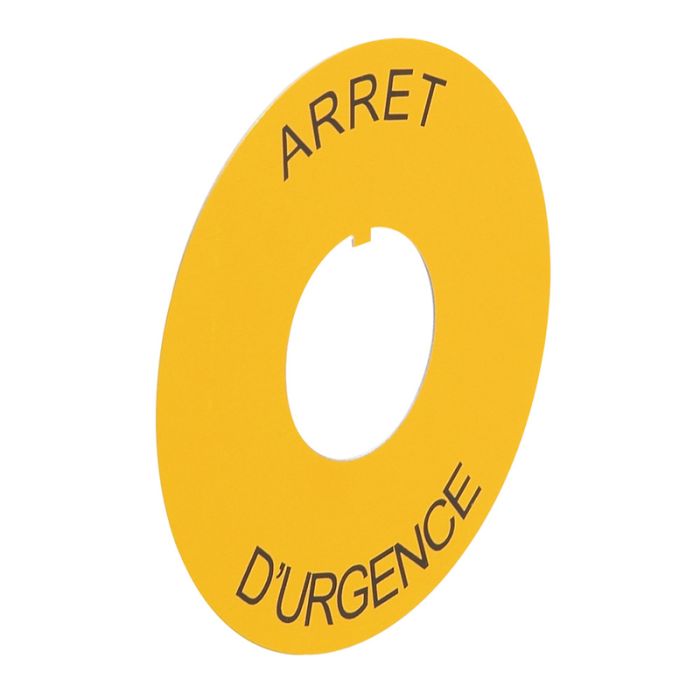Legrand Osmoz этикетка, круг 80мм желтый, 'ARRET D'URGENCE' надпись