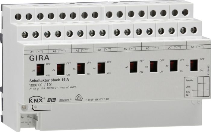 Gira KNX Актор 8-канальный 16 А, возм ручное управление DIN-рейка