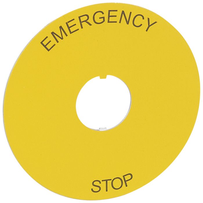 Legrand Osmoz этикетка, круг 80мм жёлтый, 'EMERGENCY STOP' надпись