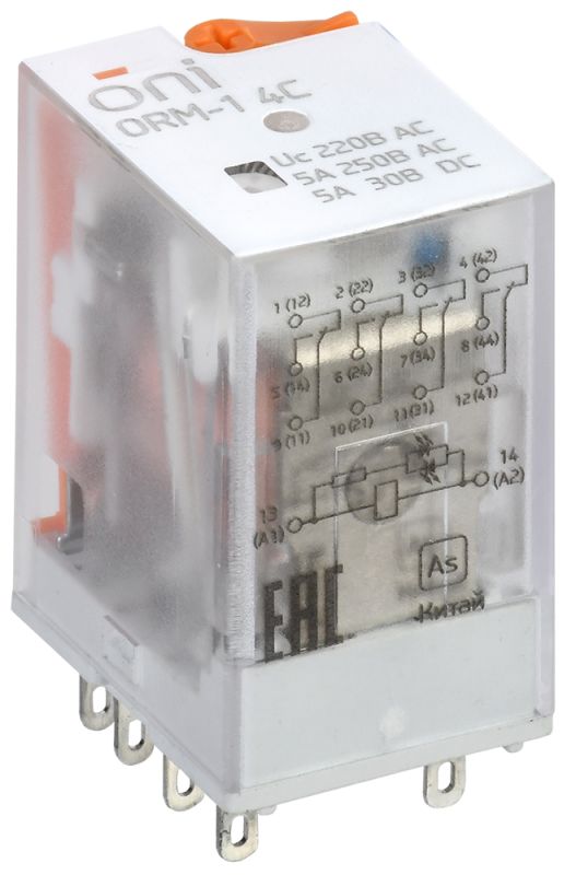 IEK ONI Реле интерфейсное ORM-1 4C 220В AC с LED и тест. кнопкой