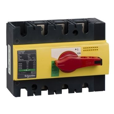 SE Compact INS/INV Выключатель-разъединитель INS160 3P красная рукоятка/желтая панель