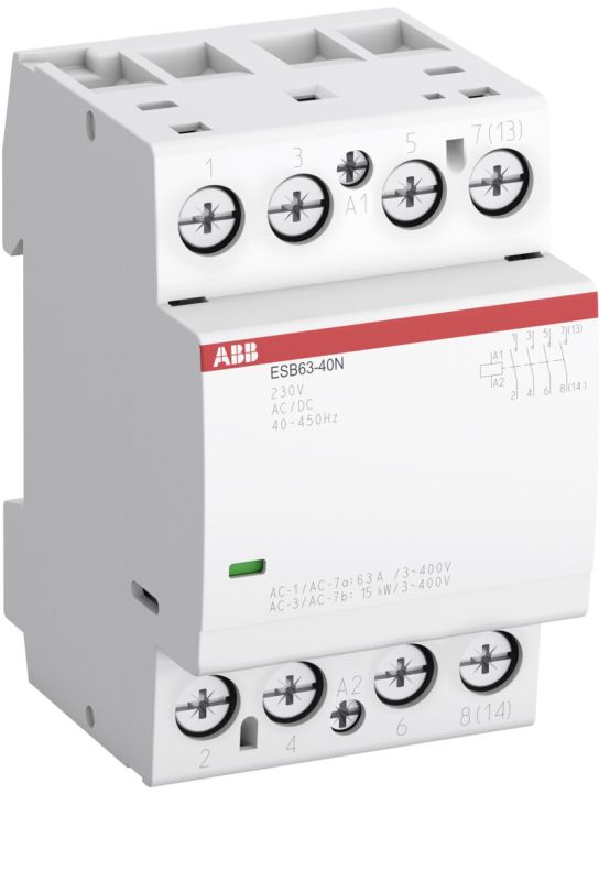 ABB Контактор ESB63-20N-01 модульный (63А АС-1, 2НО), катушка 24В AC/DC