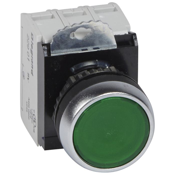 Legrand Osmoz Кнопка с потайными толкателями, с подсветкой, 1НО+1НЗ, зеленая