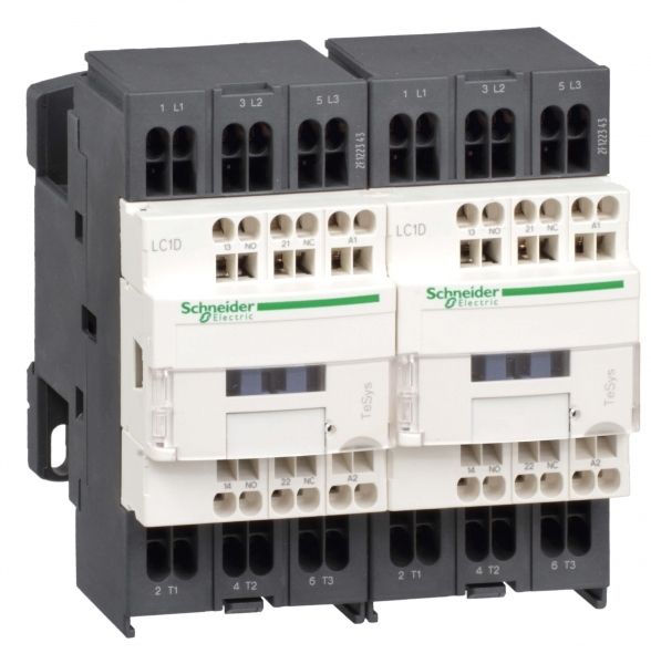 SE Contactors D Контактор реверсивный 3Р 9A, НО+НЗ, 24В DС, пружинный зажим (LC2D093BD)