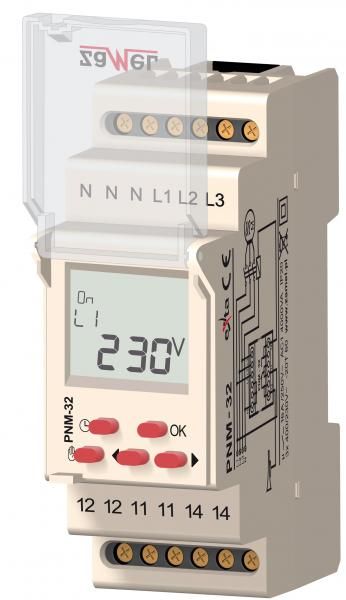 Zamel Реле напряжения 3Ф 16А ЖК рег. 100/290VAC (Umin/Umax) IP20 на DIN рейку