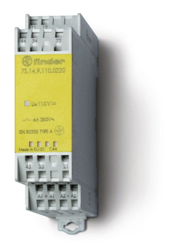 Finder Модульное электромеханическое реле безопасности (реле с принудительным управлением контактами); 2NO+2NC 6A; контакты AgNi; катушка 48В DC; безв