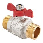 Кран шаровой латунный никелированный DN 25 PN 40 бабочка, штуцер-штуцер, полнопроходной, MVI BV.515.06