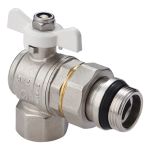 Кран шаровой угловой латунный никелированный DN 20 PN 40 бабочка, американка, с уплотнением, полнопроходной, MVI BV.523.05