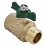 Кран шаровой латунный DN 25 PN 40 бабочка, муфта-штуцер, полнопроходной, MVI ''H2O'' BV.714.06