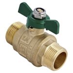 Кран шаровой латунный DN 15 PN 40 бабочка, штуцер-штуцер, полнопроходной, MVI ''H2O'' BV.715.04