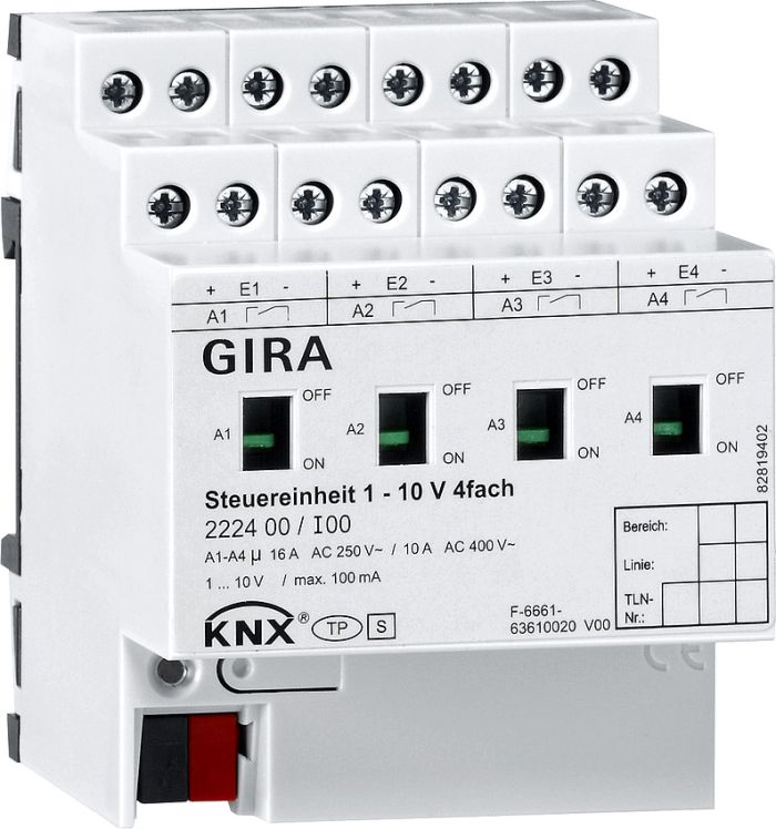 Gira Модуль управления KNX 1 – 10 В, 4-местный с ручным управлением