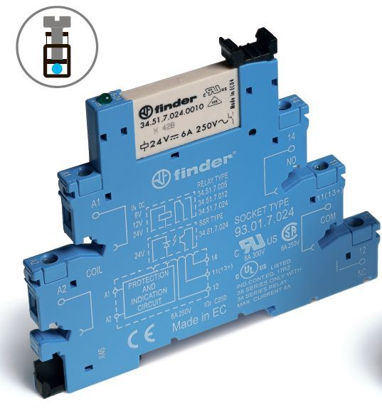 Finder Реле с 1 перекидным контактом на DIN-рейку (240V AC/DC) 6A(10шт)