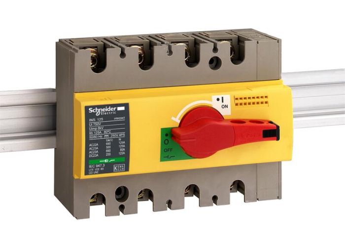 SE Compact INS/INV Выключатель-разъединитель INS160 4P красная рукоятка/желтая панель