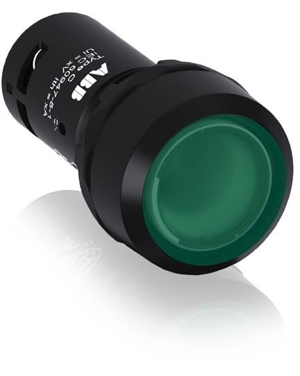 ABB CP1-13G-10 Кнопка с подсветкой зеленая 220В AC/DC с плоской клавишей без фикс. 1НО
