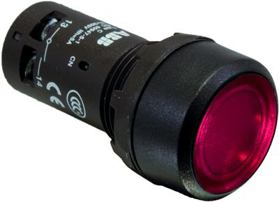 ABB CP Кнопка с подсветкой CP2-11R-10 красная 24В AC/DC с плоской клавишей с фиксацией 1НО