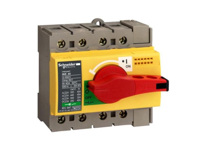 SE Compact INS/INV Выключатель-разъединитель INS40 4P красная рукоятка/желтая панель