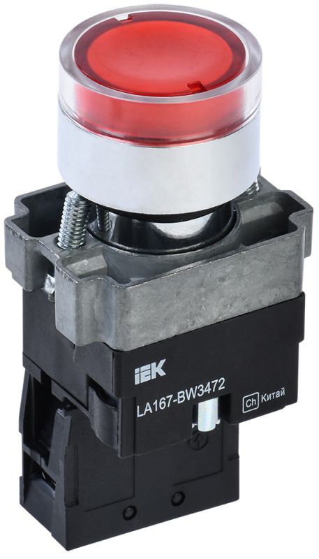 IEK Кнопка LA167-BW3472 d=22мм RC 1р с подсветкой красная