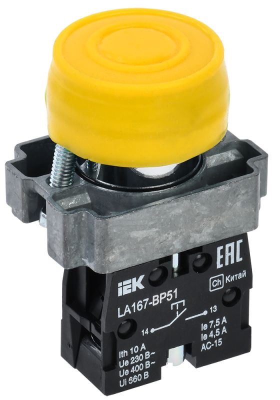 IEK Кнопка LA167-BP51 d=22мм 1з желтая