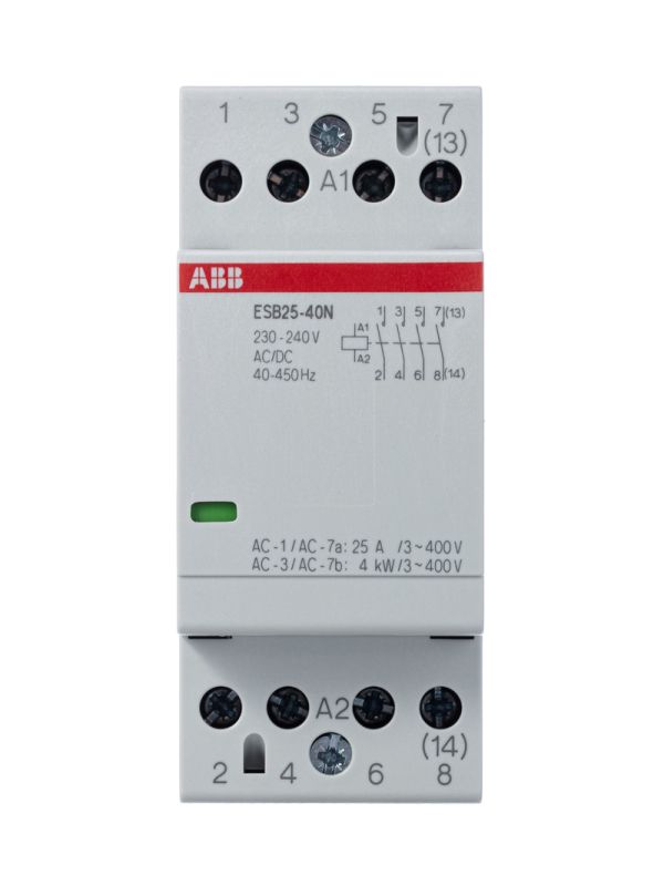 ABB Контактор ESB25-40N-06 модульный (25А АС-1, 4НО), катушка 230В AC/DC