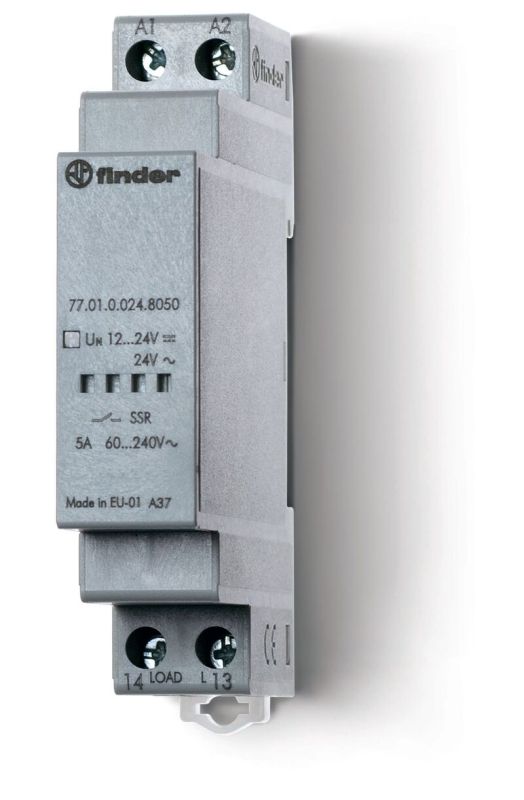 Finder Модульное твердотельное реле; выход 5А (60…240В АС); питание 110...240В AC; Функция 'Произвольн.включ.'; ширина 17.5мм; степень защиты IP20