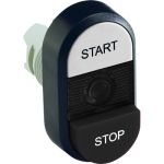 ABB MPD Кнопка двойная MPD19-11B (белая/черная-выступающая) непрозрачная черная-выступающая линза с текстом (START/STOP)