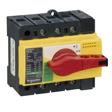 SE Compact INS/INV Выключатель-разъединитель INS63 3P красная рукоятка/желтая панель