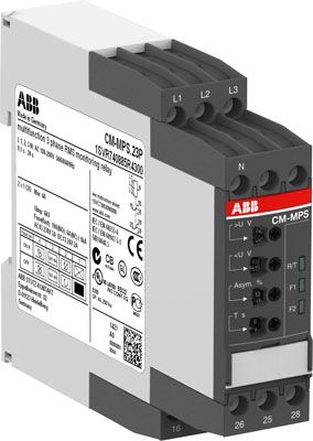 ABB Реле контроля CM-MPS.23P с контр нуля, Umin/Umax=3х180-220В/240-280BAC, 2ПК, пруж.клеммы