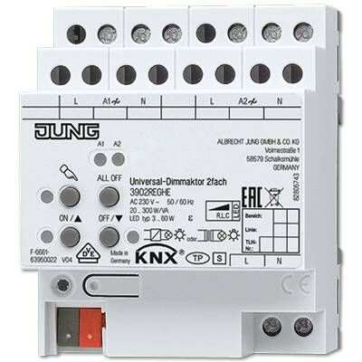 JUNG KNX Диммер универсальный , 2 канала 20-300 W/VA