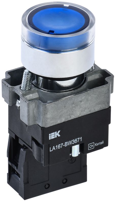 IEK Кнопка LA167-BW3671 d=22мм RC 1з с подсветкой синяя