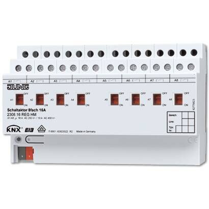 JUNG KNX Актор 8-ми канальный 220V AC 16 A возм ручн упр DIN-рейка