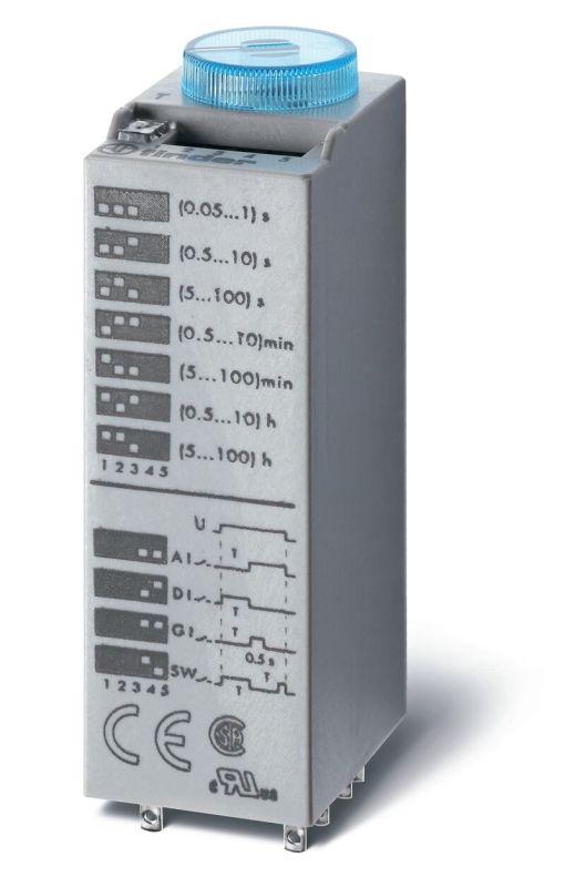 Finder Миниатюрный встраиваемый таймер, 2CO 10A, Задержка вкл (AI), (DI), задержка 0,5с (GI)