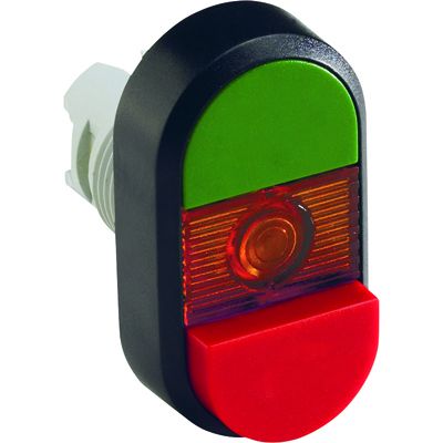 ABB MPD Кнопка двойная MPD13-11R (зеленая/красная-выступающая) красная-в ыступающая линза с текстом (I/O)