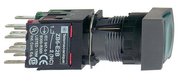 SE Кнопка 16мм 12-24В с подсветкой, зеленая, квадратная (XB6CW3B5B)